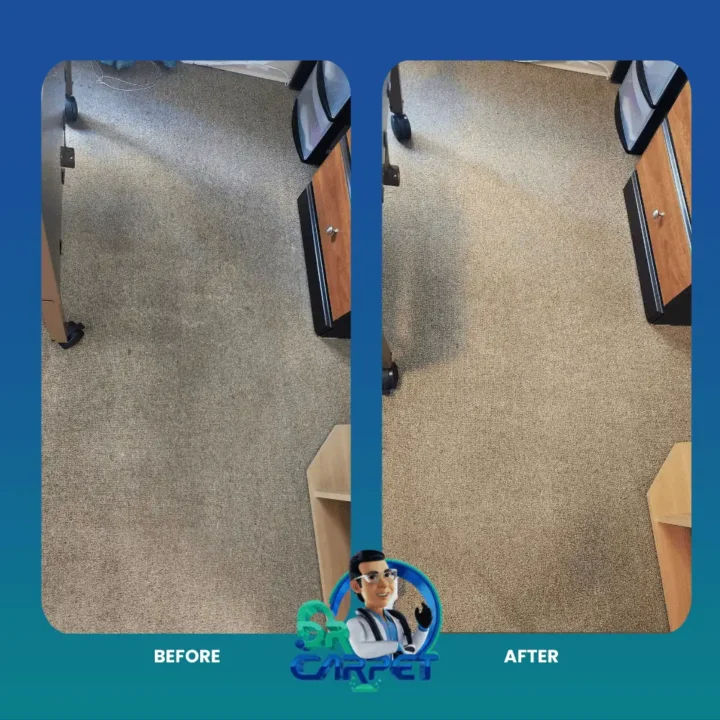 Hallway carpet traffic lane before and after cleaning by Dr. Carpet
