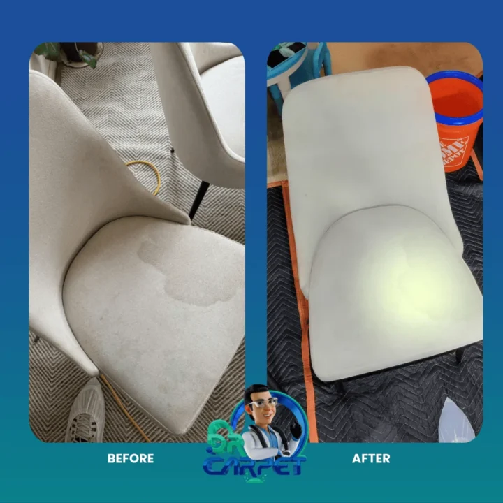 White dining chair before and after upholstery cleaning