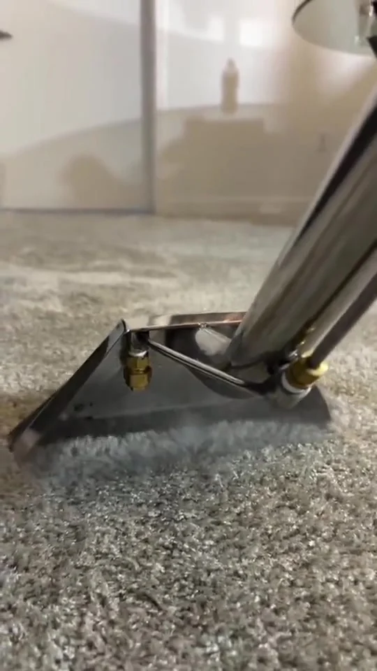 Professional hot water extraction wand rinsing carpet on a Dr. Carpet job