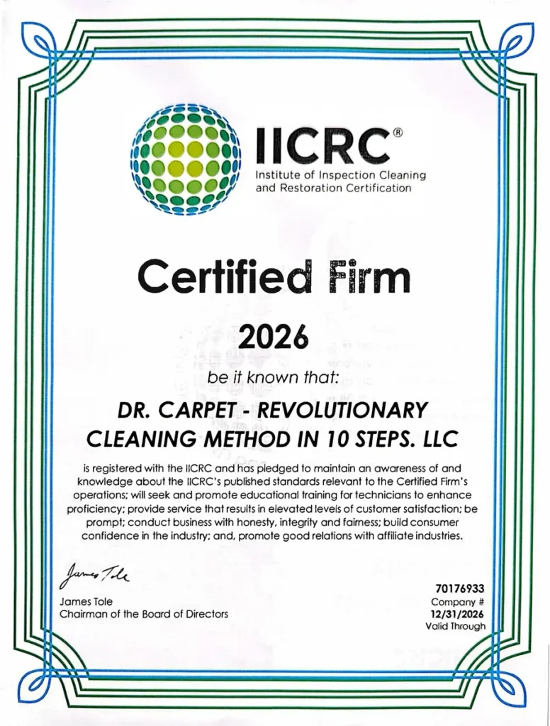 IICRC Certified Firm certificate for Dr. Carpet, 2026