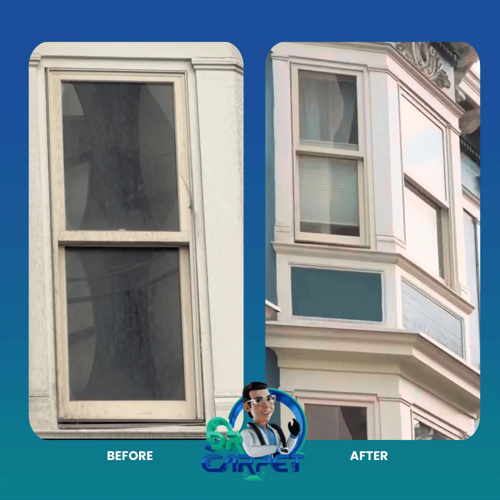 Exterior window before and after cleaning by Dr. Carpet