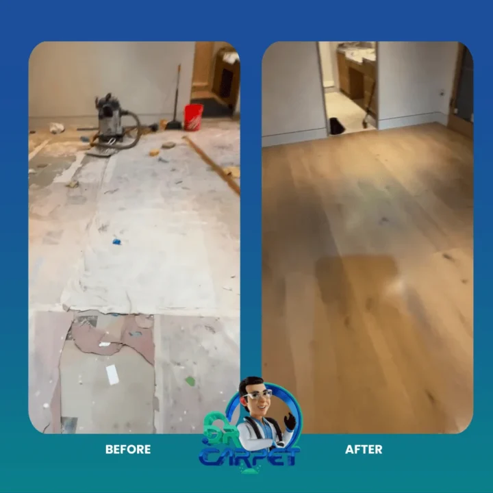 Hardwood floor before and after deep cleaning by Dr. Carpet