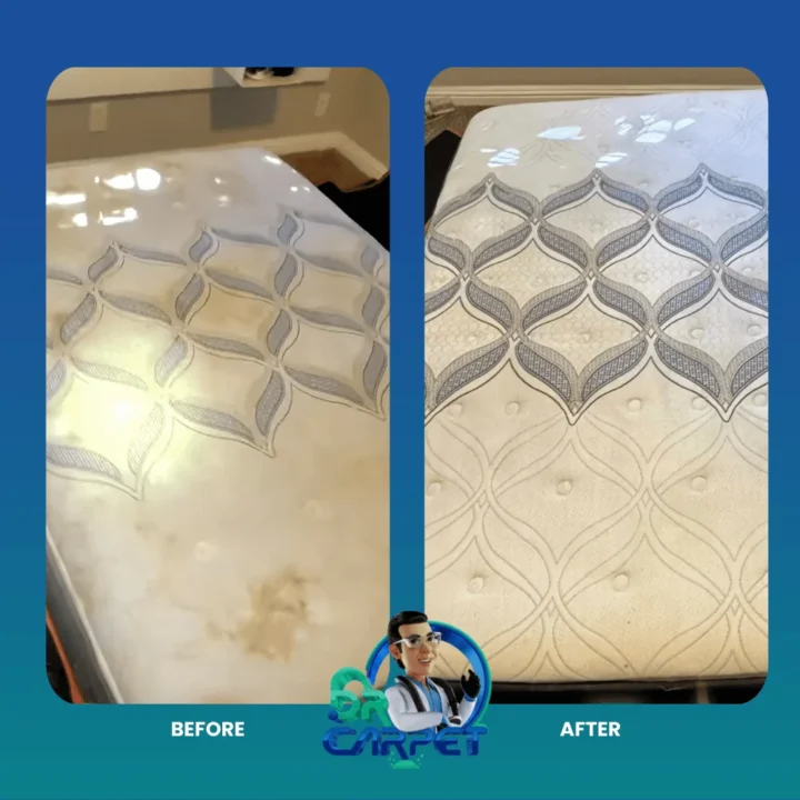 Mattress before and after stain removal by Dr. Carpet