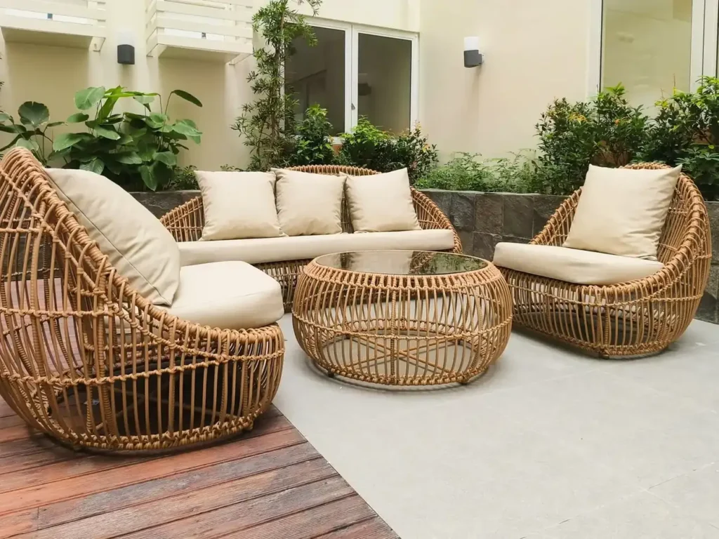 Outdoor patio lounge set with fabric cushions, cleaned as upholstery in Walnut Creek, CA