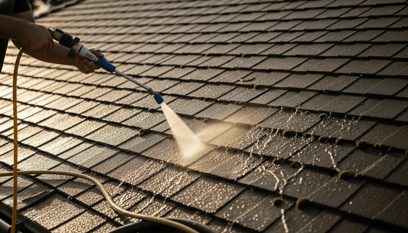Soft washing a shingle roof