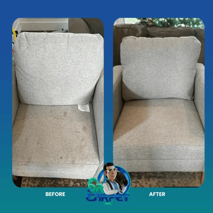 Fabric armchair before and after upholstery cleaning by Dr. Carpet