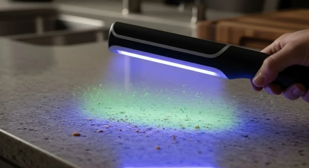 UVC light being passed over a countertop for disinfection